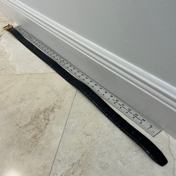 Black Genuine Alligator Calf Leather MADE IN ITALY BRASS BUCKLE Belt 42 - Picture 9 of 9